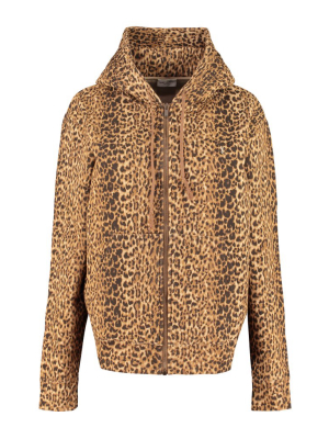 Saint Laurent Leopard Printed Zip-up Hoodie