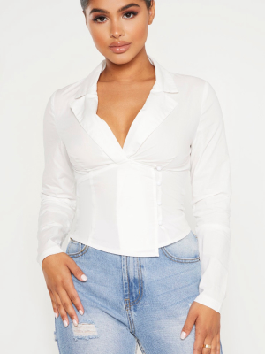 Petite White Plunge Detail Button Side Blouse