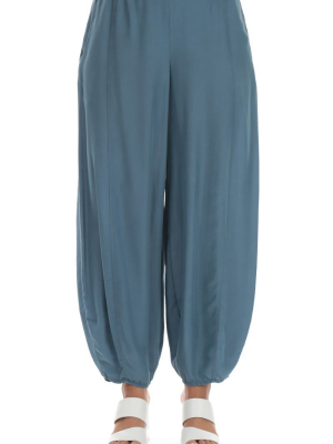 Loose Steel Blue Silk Bamboo Trousers