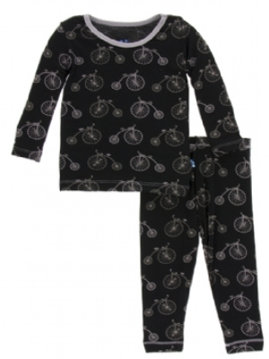 Kickee Pants Long Sleeve Boy Midnight Bikes Pajama Set