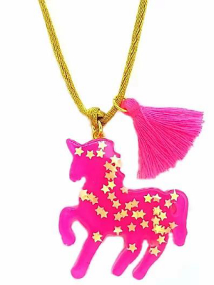 Hot Pink Sparkly Unicorn Necklace