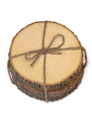 Lipper International Acacia Tree Bark Coasters Set Of 4 - Hemp Tie (4.5")