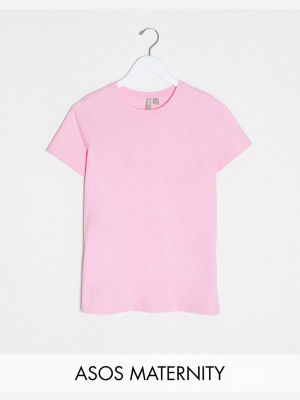 Asos Design Maternity Ultimate Organic Cotton Crew Neck T-shirt In Pink