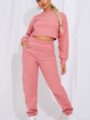 Petite Baby Pink Brushed Sweat Oversized Joggers