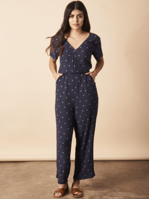 Baby Cacti Cropped Jumpsuit - Navy + Cream