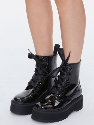 Faux Patent Leather Platform Ankle Boots