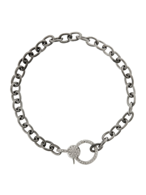 Diamond Lock Chain Bracelet Slv-ox-w14k-d
