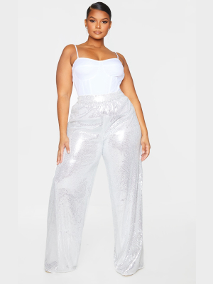 Plus Silver Sequin Wide Leg Pants