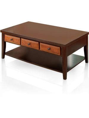 Rita Two-tone 3 Drawer Coffee Table Dark Oak/dark Red - Iohomes