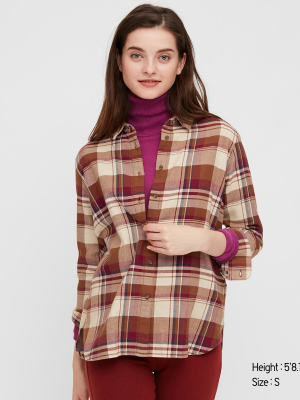 Women Flannel Checked Long-sleeve Shirt