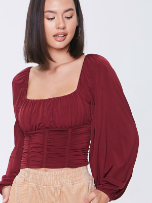 Ruched Peasant Crop Top