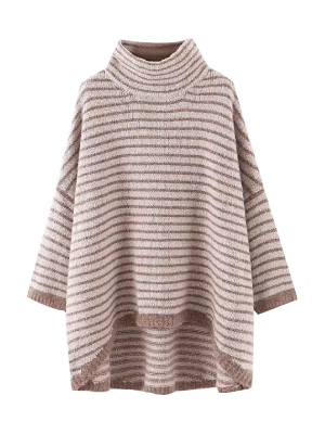 'macy' Striped Turtleneck Cape Sweater
