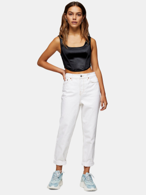 Petite Ecru Mom Tapered Jeans