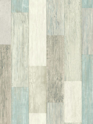 Weathered Wood Plank Peel & Stick Wallpaper In Blue And Tan By Roommates For York Wallcoverings