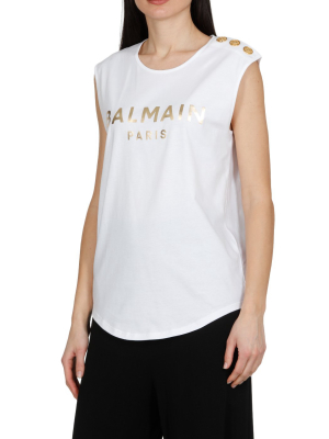 Balmain Logo Printed Button Detail Tank Top