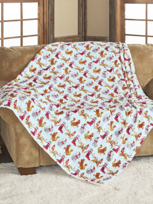 Lakeside Christmas Cat Throw Blanket - Warm And Comfy Plush Afghan 50" X 60"