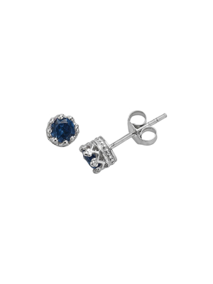 Sterling Silver 4mm Round-cut Crown Earrings