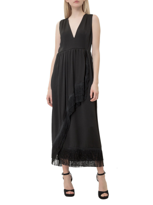 L'autre Chose V-neck Fringe Detailed Midi Dress