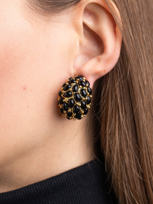 Gold And Black Cabochon Domed Hoop Clip Earrings