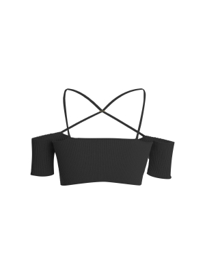 Soleil Off-the-shoulder Cotton-blend Crop Top