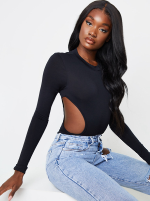 Tall Black Jersey Cut Out Side Bodysuit