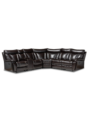 6pc Lewis Faux Leather Reclining Sectional Sofa Dark Brown - Baxton Studio