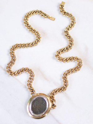 Vintage Ciner Etruscan Coin Gold With Silver Statement Necklace