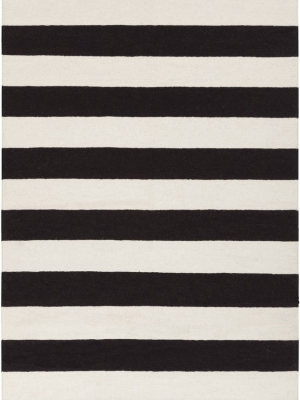 Frontier Collection 100% Wool Area Rug In Jet Black And White