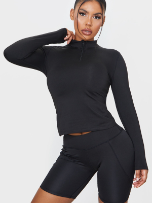 Black Marl Fleece Lined Long Sleeve Gym Top