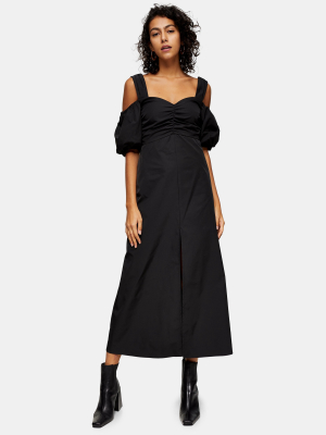 Tall Black Taffeta Bardot Midi Dress