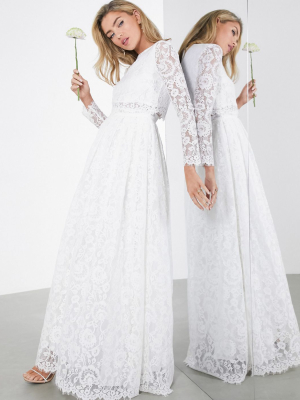 Asos Edition Grace Lace Long Sleeve Crop Top Maxi Wedding Dress