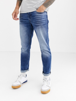 River Island Slim Jeans In Mid Wash Blue