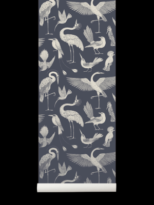 Birds Wallpaper In Dark Blue By Katie Scott For Ferm Living