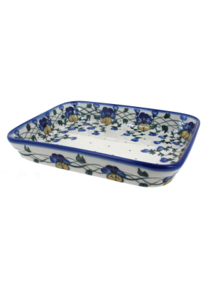 Blue Rose Polish Pottery Pansies Medium Rectangular Baker