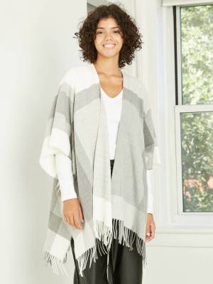 Women's Plaid Ruana Kimono Jacket - A New Day™ Gray