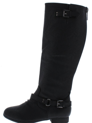 Coco1 Black Dual Buckle Strap Knee High Boot