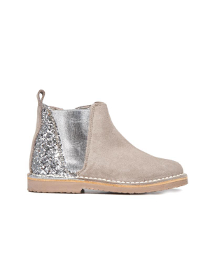 Glitter And Suede Chelsea Boots In Taupe