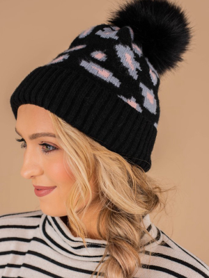 Winter Wonders Black Leopard Beanie