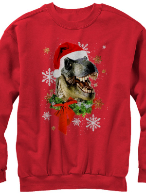 Women's Lost Gods Ugly Christmas T Rex Santa Claus Sweatshirt