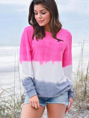 Casual Tie Dye Long Sleeve Beach Top