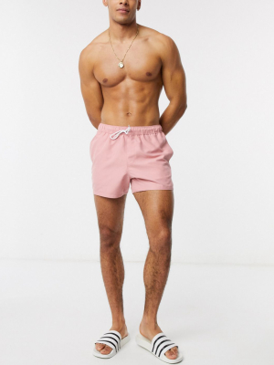 Asos Design Swim Shorts In Pink Short Length