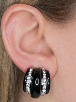 Black Ribbed Hoop Clip Earrings