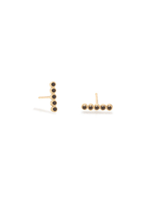 14k Tiny Black Diamond Bezel Bar Studs