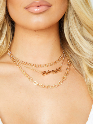 Gold Triple Chain Babygirl Layering Necklace