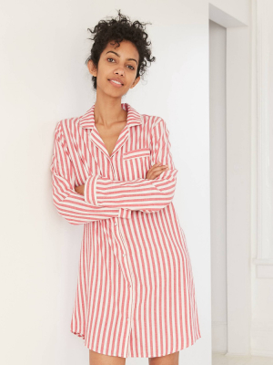 Women's Striped Perfectly Cozy Flannel Long Sleeve Notch Collar Nightgown - Stars Above™ Red