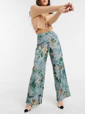 Hope & Ivy Wide Leg Pants In Blue Floral