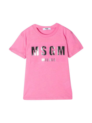 Msgm Kids Metallic Logo Effect T-shirt