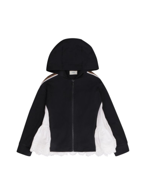 Fendi Kids Ruffled Lace Panel Hooded Jacket