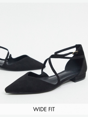 Asos Design Wide Fit Leanna Pointed Ballet Flats In Black