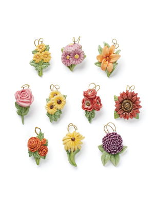 Fall Flowers 10-piece Ornament Set